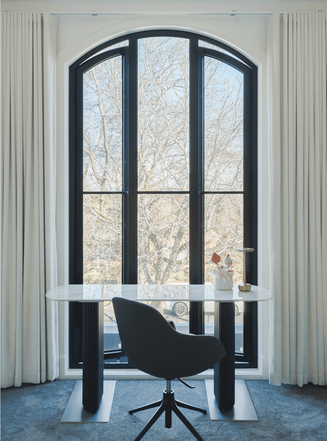 Manoir project — arched foyer with chair